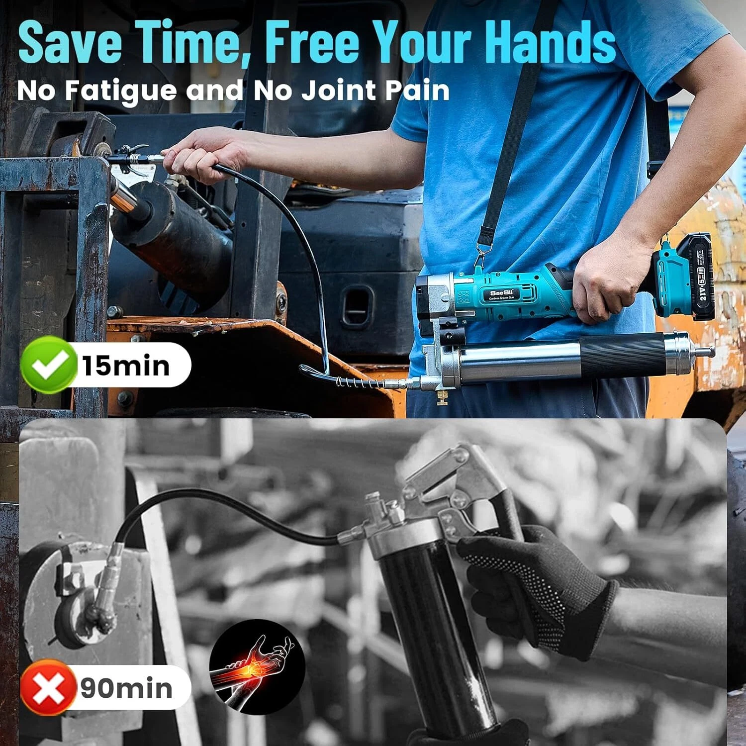 Seesii Cordless Grease Gun 5.3 oz/min 12000 PSI 2-in-1 Electric Grease Gun Kit with 2 * 2.0AH Batteries and Charger, 39.4" Hose & LED Light for Tractors, Trailers, Machine Maintenance