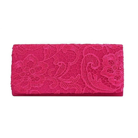 - Chicastic Lace Satin Wedding Bridal Bridesmaid Cocktail Clutch Purse - Fuchsia Pink