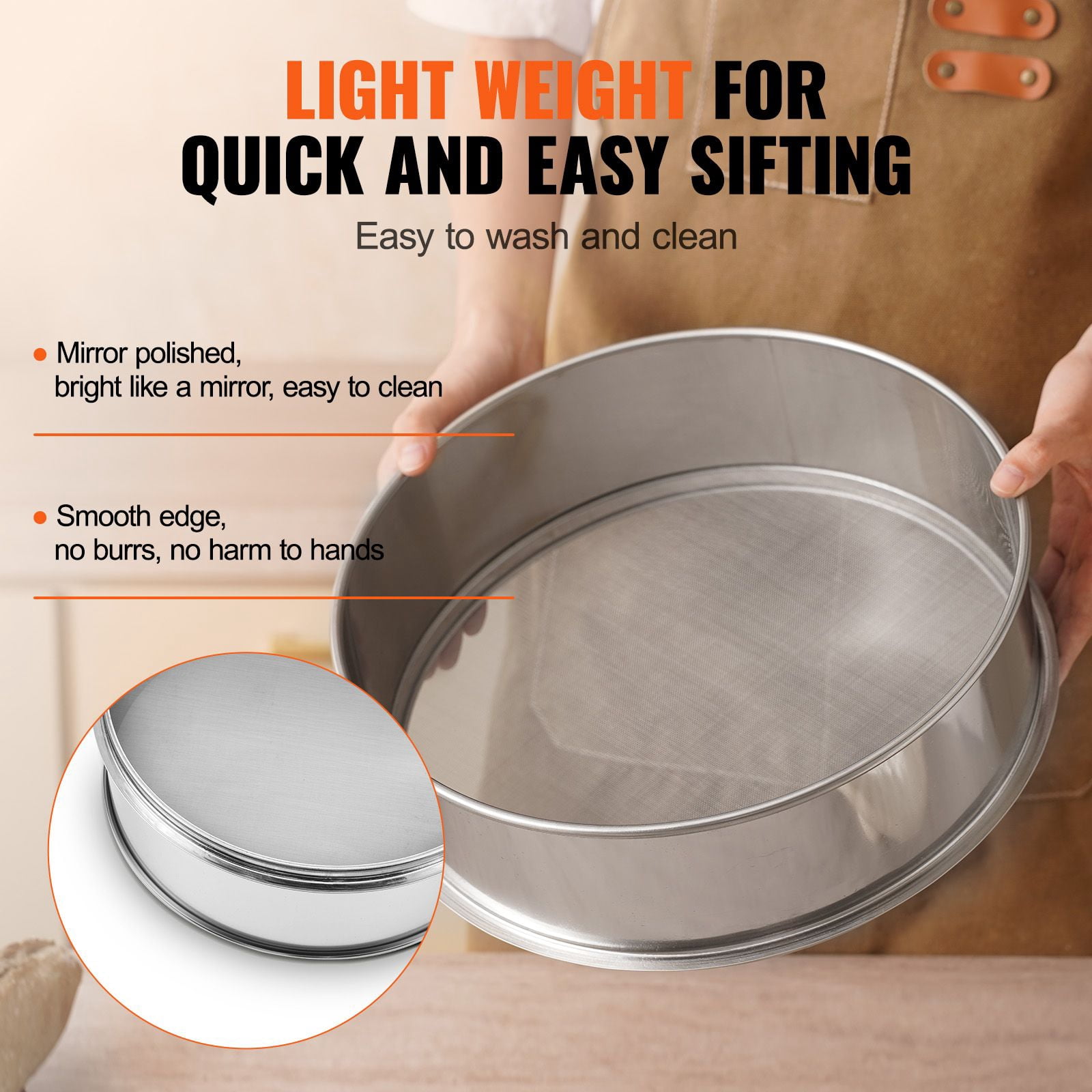Stainless Steel Sieve Mesh 5-Pack, 304 Food-Grade with Mirror Polish, Available in 10/12/40/80/150 Mesh Sizes, Flour Sifter for Baking and Kitchen Use