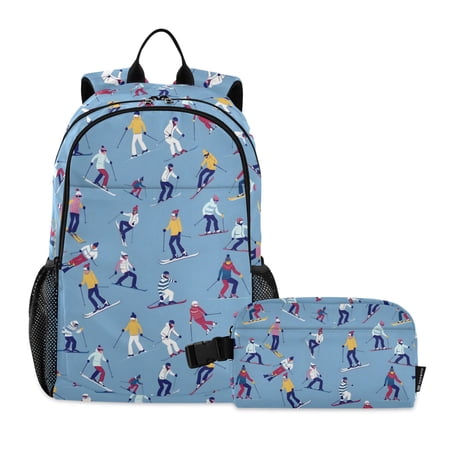 ALAZA Skier Skating School Backpack Lunch Box Set Student Bookbag