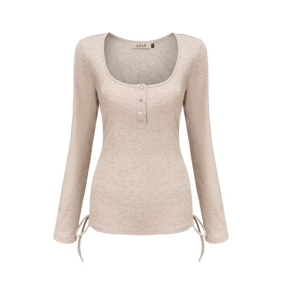 SSLR Long Sleeve T Shirts for Women Slim Fitted Square Neck Tops Casual Lightweight