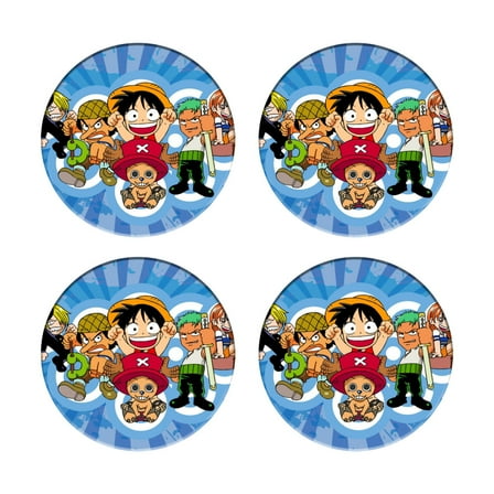 One Piece Anime Coasters Round Ceramic 4-Piece Set 3.9 Inch with Cork Bottom Non-Slip Table Coasters Insulated Silicone Beverage Coasters for Kitchen Coffee Furniture and Tabletop Decoration