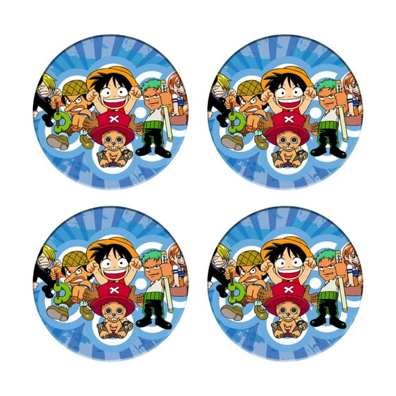 One Piece Anime Coasters Round Ceramic 4-Piece Set 3.9 Inch with Cork Bottom Non-Slip Table Coasters Insulated Silicone Beverage Coasters for Kitchen Coffee Furniture and Tabletop Decoration