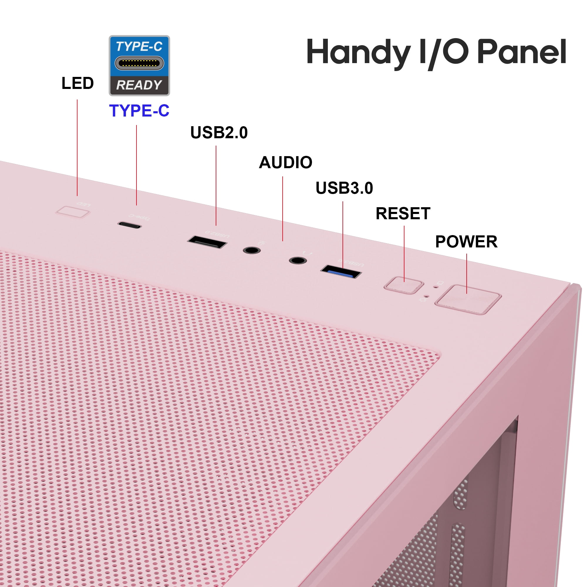 Vetroo AL900 ATX PC Case with 270° Full View Tempered Glass, Pre-Installed ARGB & PWM FDB Fan, Supports 360mm Radiator & 10 Fans, Type-C Ready, for 40 Series GPUs - Pink