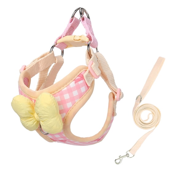 Cute Bowknot Gingham Dog Harness and Leash Set, Breathable Mesh Vest for Small Dogs and Puppies, No-Choke Adjustable Safety Harness for Daily Pet Walks L