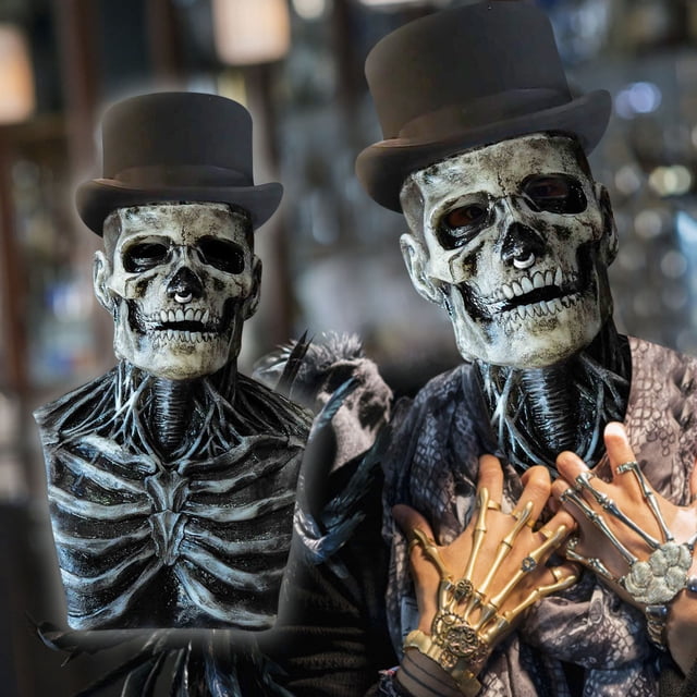 Fiudx Casco con Máscara de Calavera, Diseño de Cabeza Completa con Boca Móvil, Accesorio de Cosplay para Fiestas, Disfraz de Halloween Steampunk, Divertido para Carnaval, Tamaño Ajustable, Diseño Rea