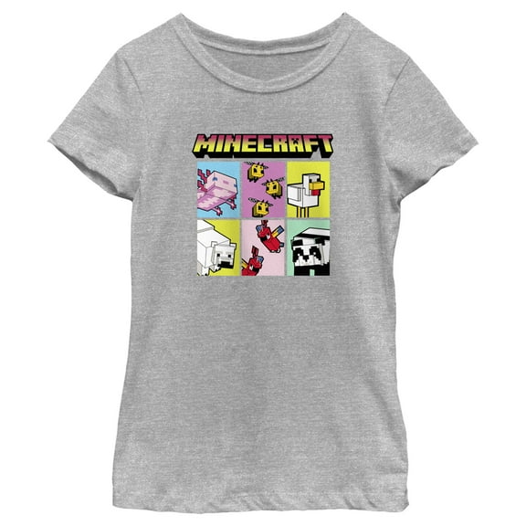 Girl's Minecraft Animal Mobs Boxes Graphic Tee Athletic Heather Large