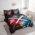 thumbnail image 3 of jejeloiu Neon Light Sword 7 Pieces Bedding Comforter Set,Cartoon Lightsaber Gaming Full Bedding Set,3D Geometric Hexagon Fitted Sheet Flat Sheet For Kids,Luxury Bedroom Decor Reversible, 3 of 8