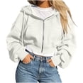 thumbnail image 2 of XRoczxe Women Solid‑Color Cropped Zip‑Up Hooded Jacket, Long Sleeve Drawstring Casual Short Hoodie Outerwear With Side Pockets, 2 of 6