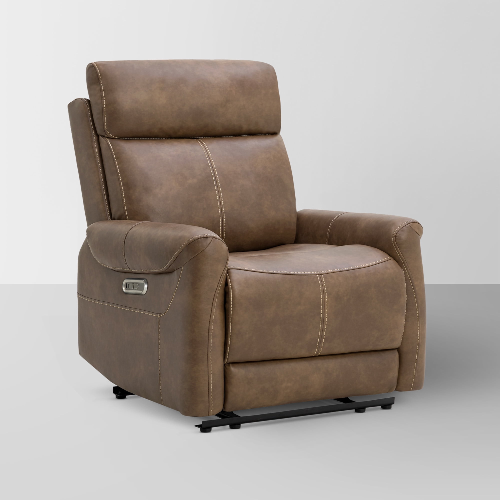 Spruce & Spring Power Recliner Chair, Wall Hugger Reclining Chair for Living Room, Bedroom, Faux Leather, Brown