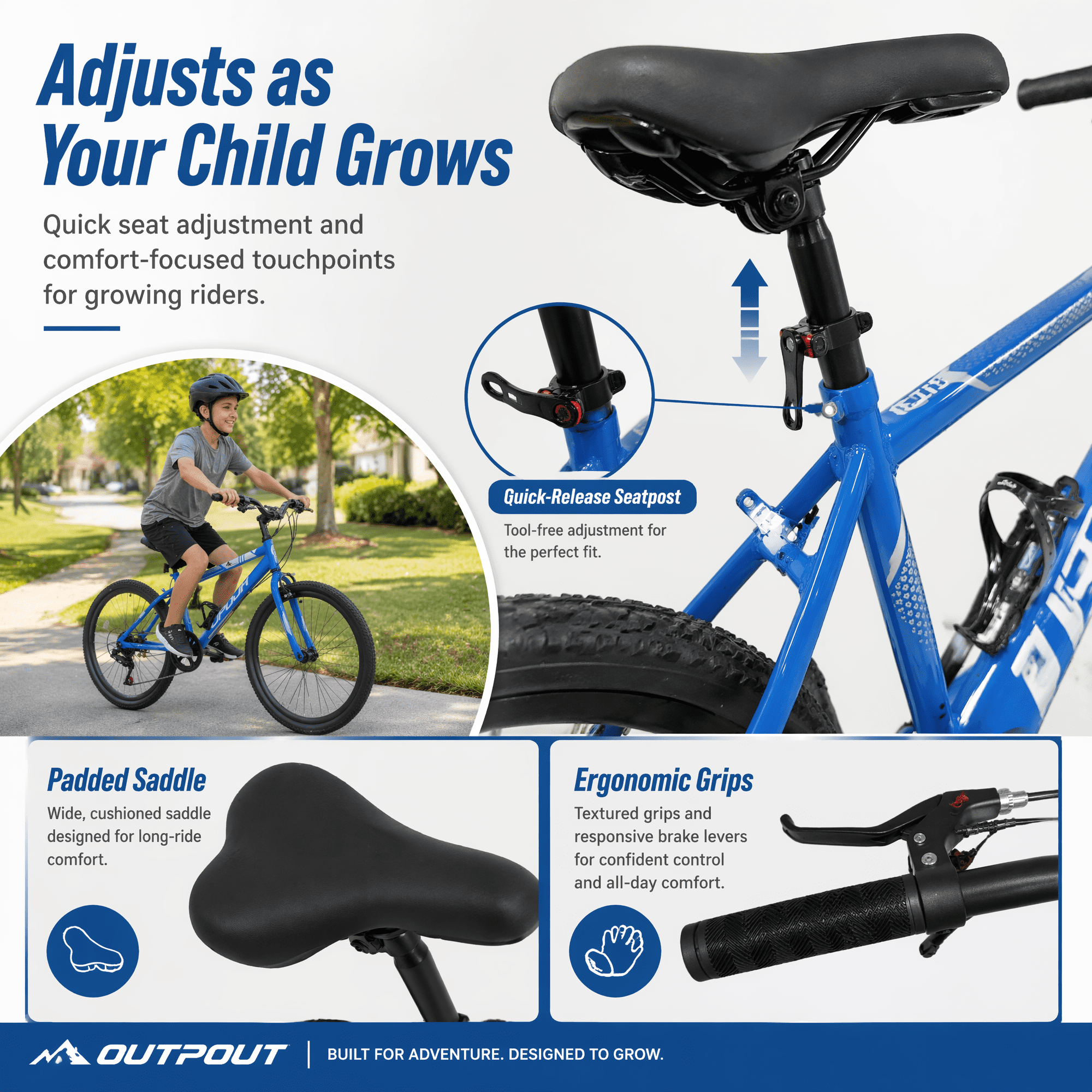 FUPOJH 24" Mountain Bike for Adults,7 Speed,V Brakes,off Road Tires,Adjustable Seat,Blue