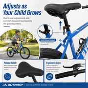 FUPOJH 20 inch Boys Bike,7-Speed Kids Mountain Bike for Ages 8-12,V-Brakes,off-Road Tires,Blue