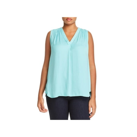 Vince Camuto Womens Plus Satin V-Neck Blouse