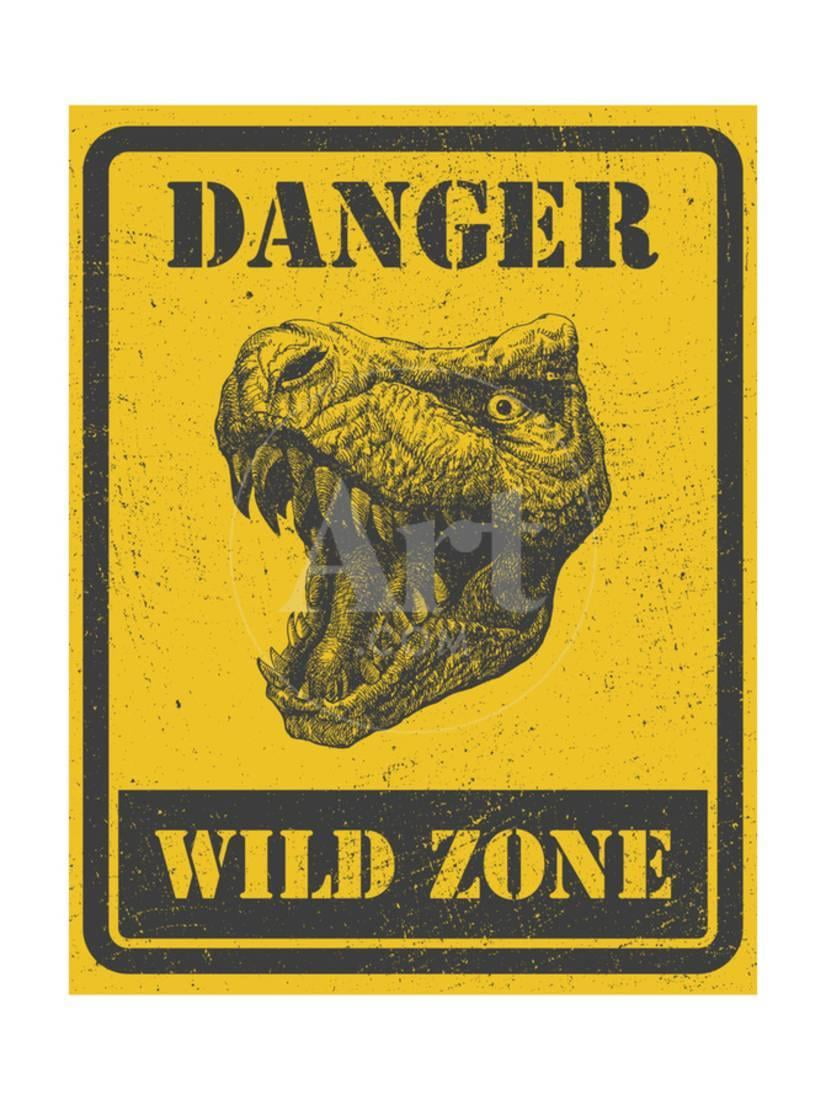 Diddle signal Warning Sign. Danger Signal with Dinosaur. Vector Eps 8 Print Wall Art