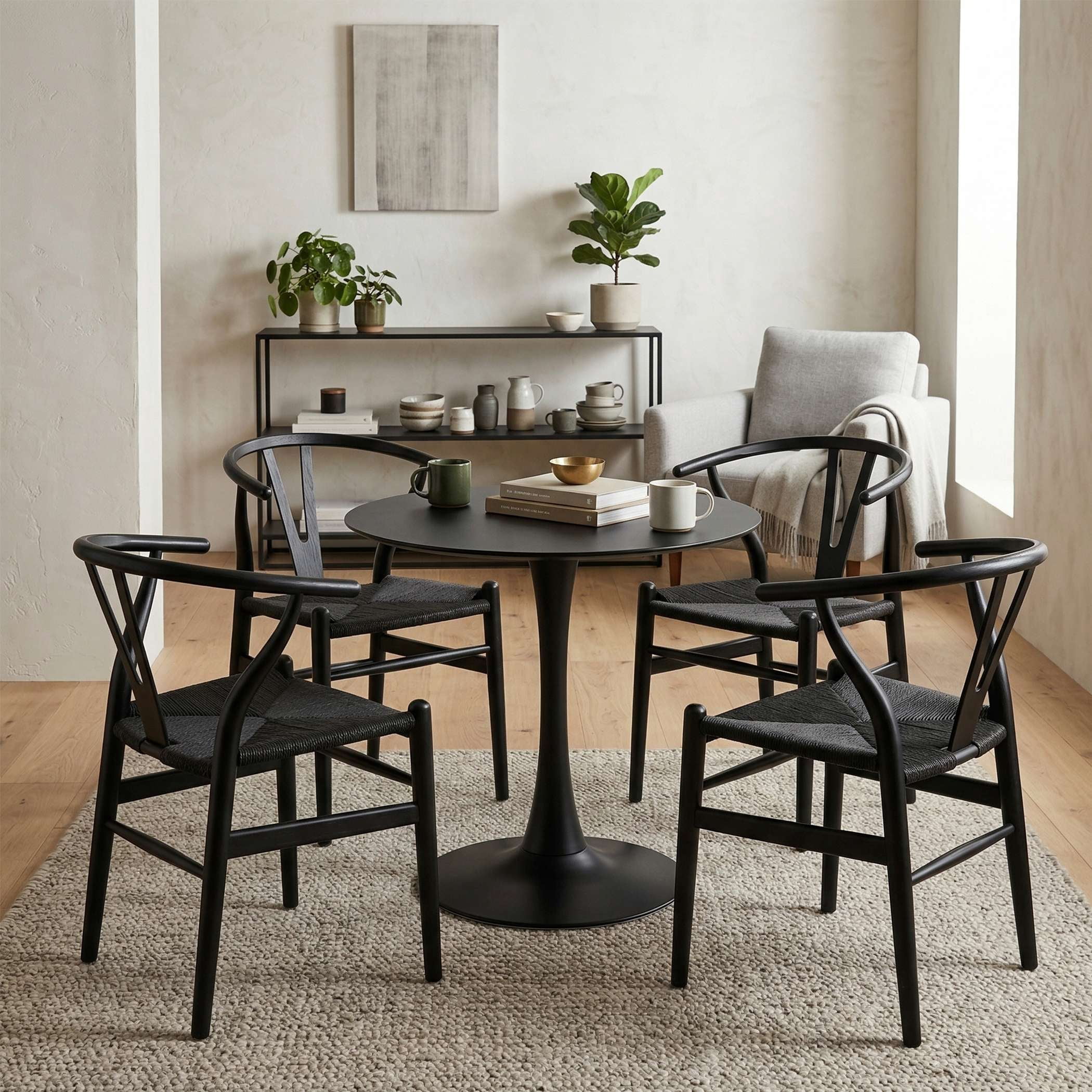 32" Round Dining Table/Tulip Table, Mid Century Modern Wood Dining Table, Black