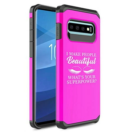 Shockproof Impact Hard Soft Case Cover for Samsung Galaxy I Make People Beautiful What's Your Superpower Lash Makeup Artist Esthetician (Fuchsia, for Samsung Galaxy