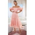 thumbnail image 4 of Women'S Puffy Short Sleeve Square Neck Smocked Tiered A Line Maxi Long Dresses Pink M, 4 of 8