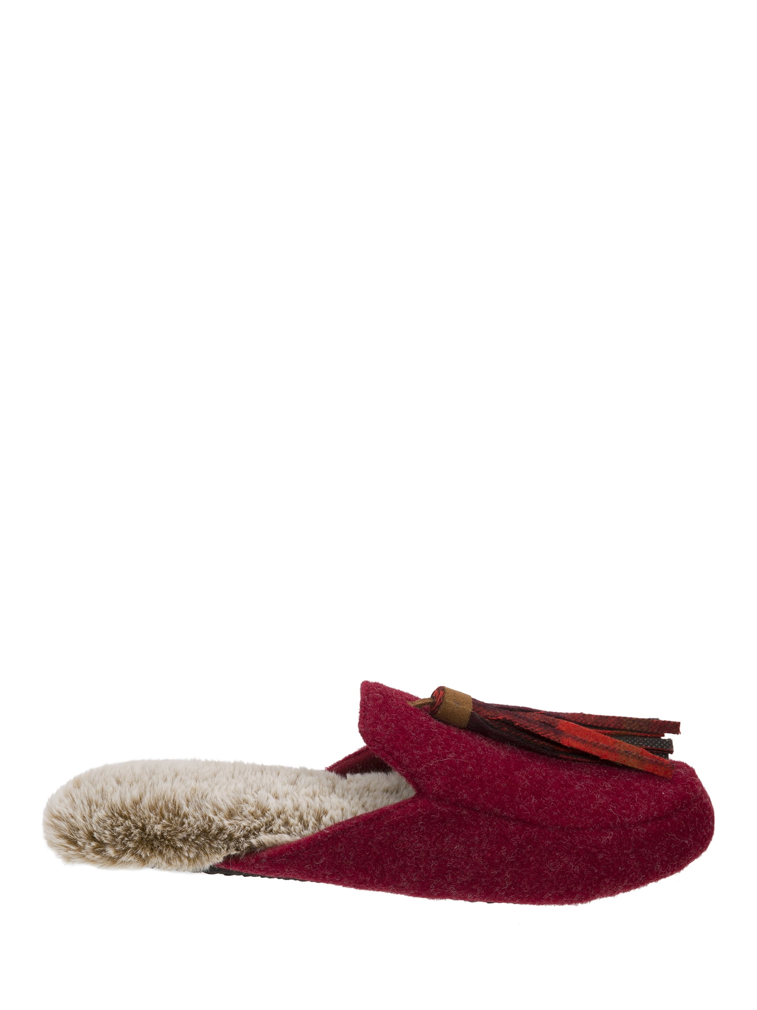 Dearfoams Women's Felted Mule with Plaid Tassel Slippers