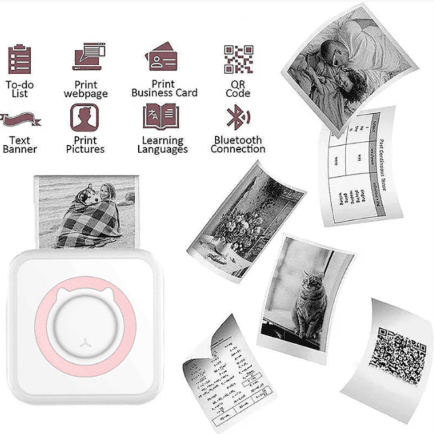 1-Pack Mini Portable Sticker Printer,Bluetooth Wireless Inkless Instant Photo Thermal Printer for Sticky Notes,Memos,Photos,Compatible with iOS and Android