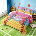 thumbnail image 3 of Manfei Cute Baseball Twin Quilt Set, Sport Twin Coverlet Set, Hot Pink Sky Blue Orange, Pink Reversible 2pcs, 1 Bedspread and 1 Pillowcase, 3 of 7