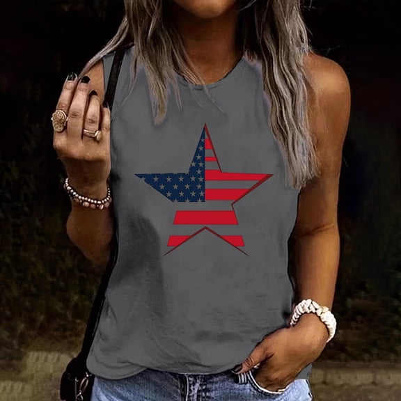 LWITHSZG Sleeveless 4th of July Shirts for Women Holiday USA Flag Graphic Tank Top Independence Day Going Out Patriotic Tops