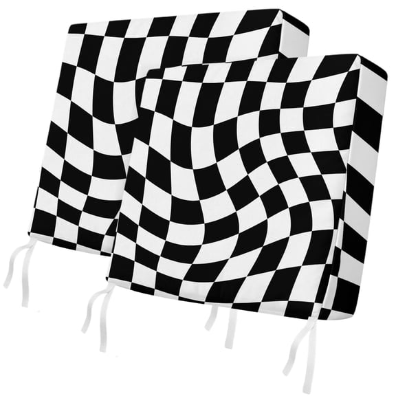 Outdoor Patio Cushion Covers 2 Pack Black and White Chair Pads Slipcovers with Ties & Zipper Waterproof Seat Cover Set Aesthetic Modern Abstract Seat Cushion Covers for Outdoor Couch Sofa 24x24 Inch