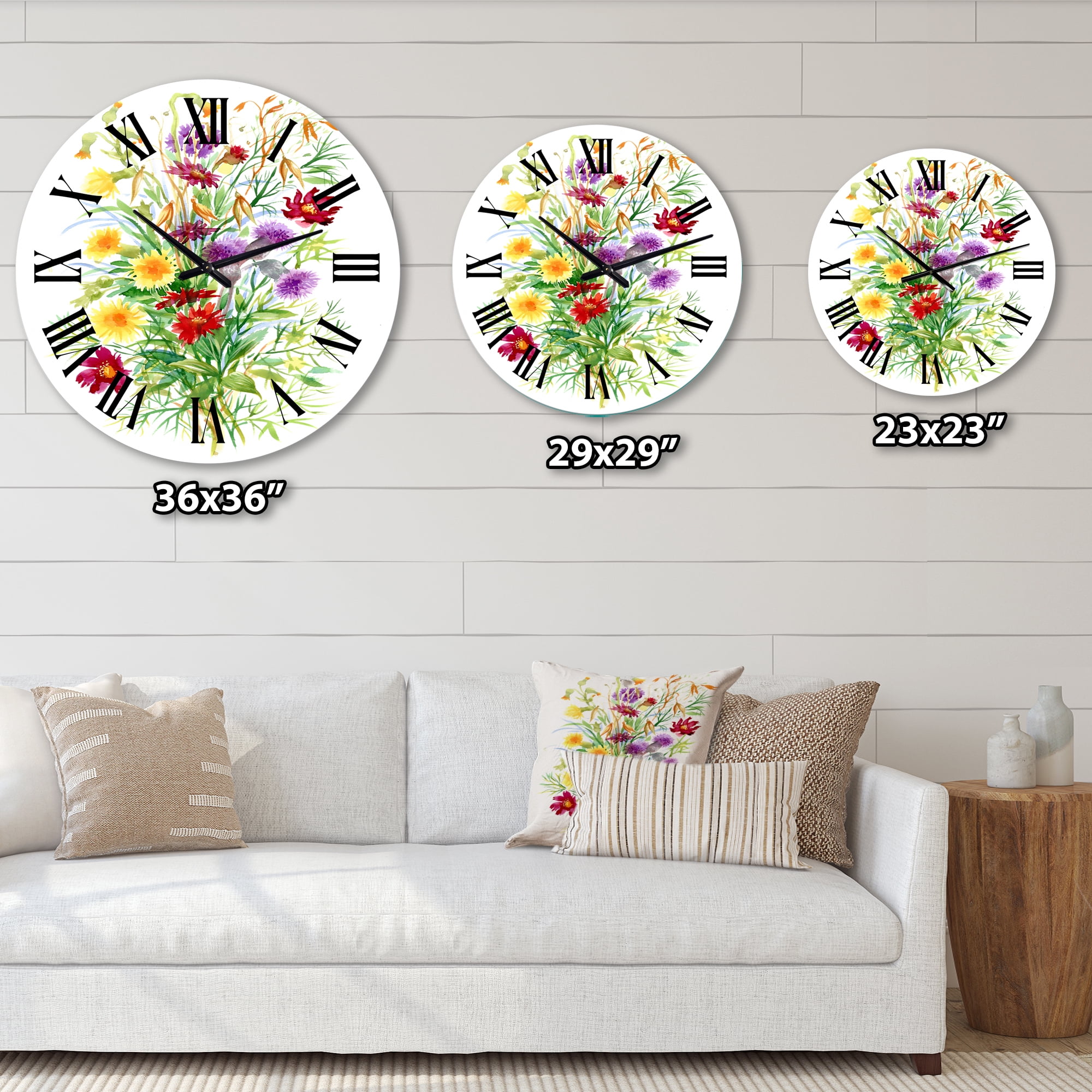 Designart 'Colorful Wildflowers In Nature' Farmhouse Wall Clock