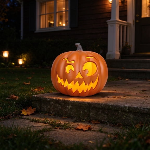 DUNCHATY 11" LED Jack O' Lantern Light, Halloween Decoration, Pre-lit Halloween Pumpkin Decor for Indoor Outdoor Home Yard - Scary Face