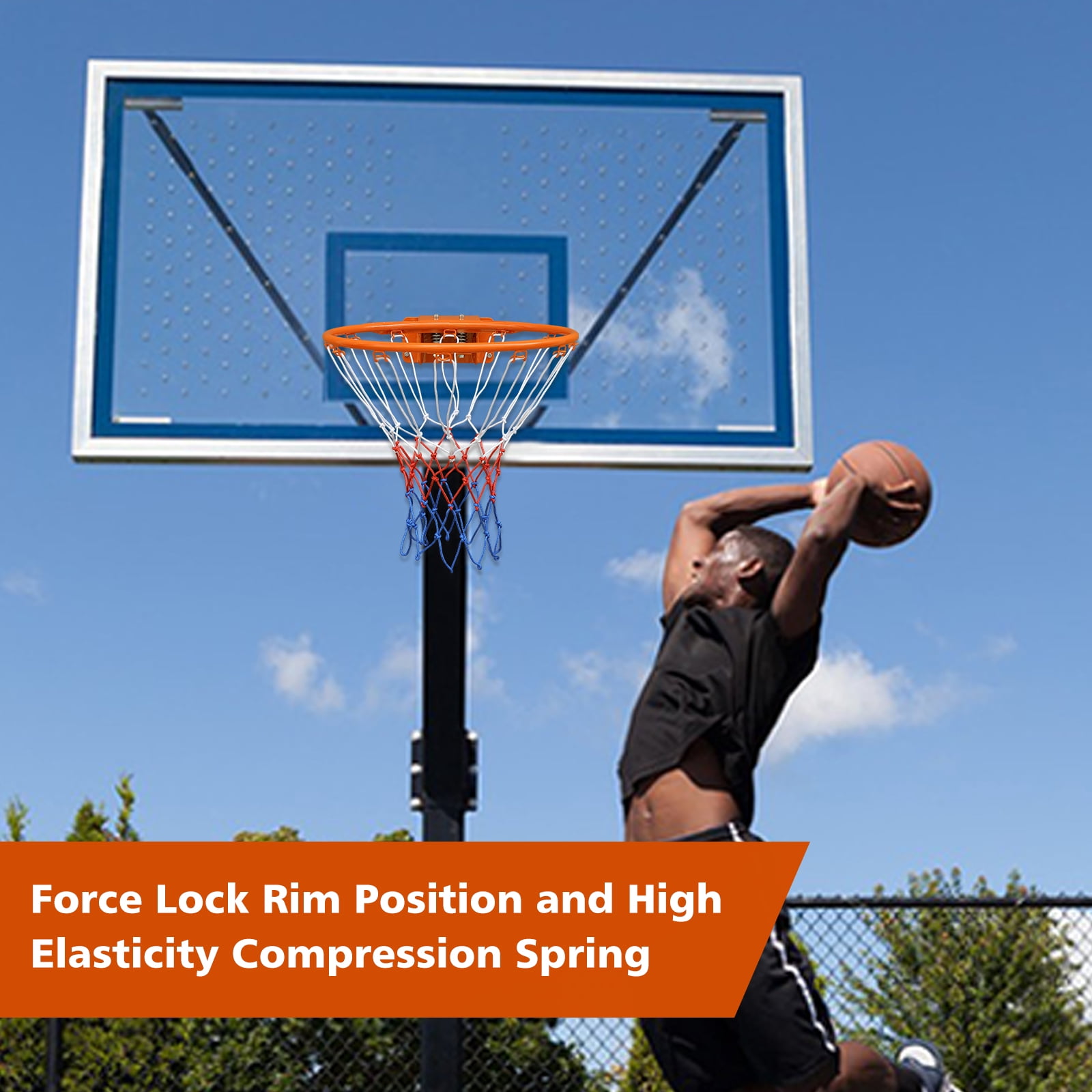 Basketball Double Spring Solid Rim, 18" Steel Basketball Rim for Indoor and Outdoor, Orange