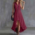 thumbnail image 5 of VBVC Women's Sleeveless Zip Up High Low Maxi Dress , Summer Stand Collar Ruffle Hem Dress For Women , Ladies' Flowy Boho Dress with Pockets,Wine,S-2XL, 5 of 8