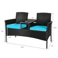 thumbnail image 3 of Costway Patio Rattan Conversation Set Loveseat Sofa Cushioned Coffee Table Turquoise, 3 of 9