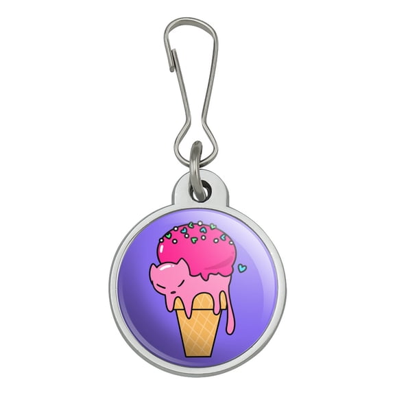 Cute Meowlting Melting Cat Ice Cream Cone Jacket Handbag Purse Luggage Backpack Zipper Pull Charm