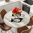 thumbnail image 2 of Letter S Round Tablecloth 45-54 Inch Round Fitted Table Cloth with Elastic Edge, Monogram Words Waterproof Table Cover Protector for Outdoor Picnic Party Dining, 2 of 6