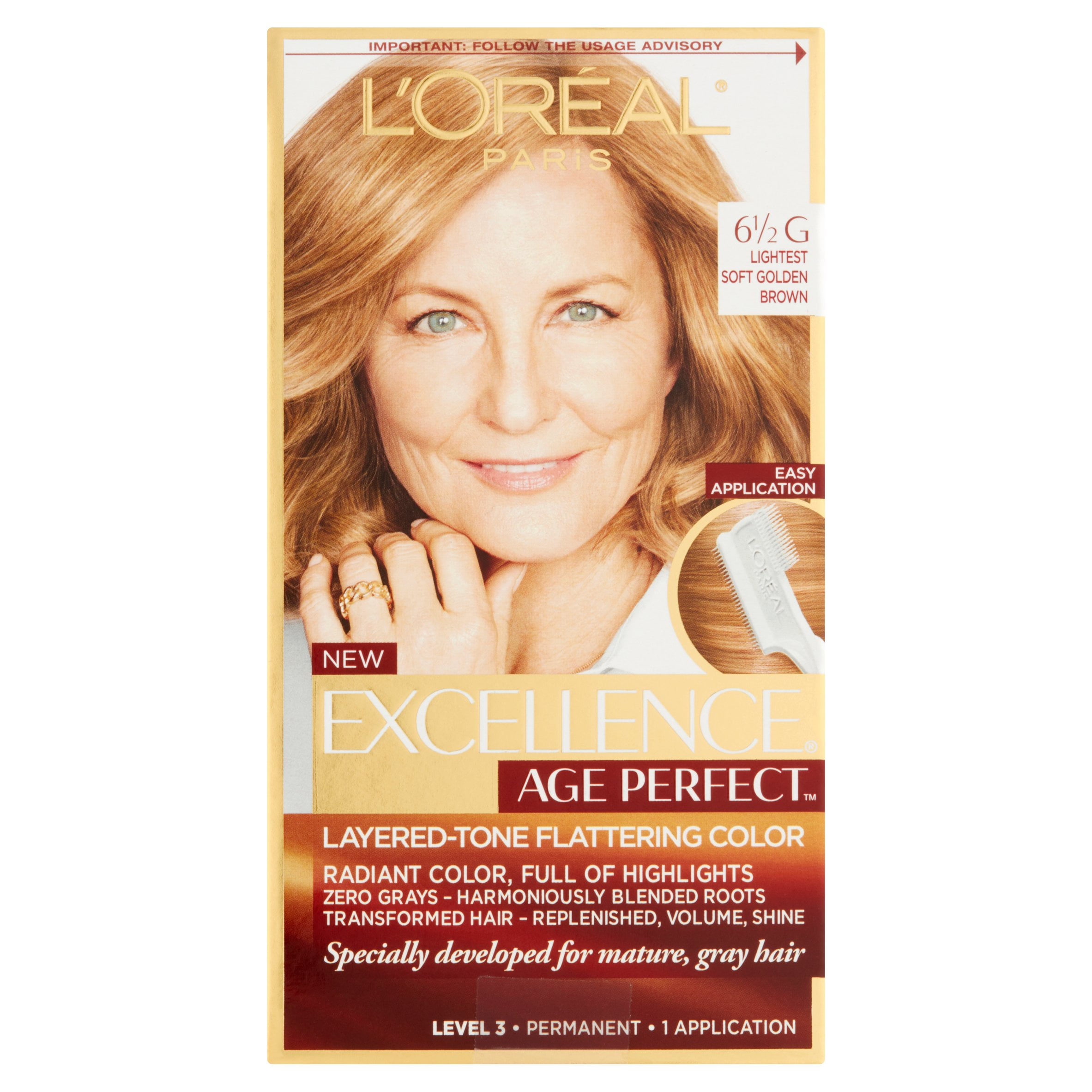 L'Oreal Paris Age Perfect Permanent Hair Color, 6 1/2 G Lightest Soft  Golden Brown, 1 kit 