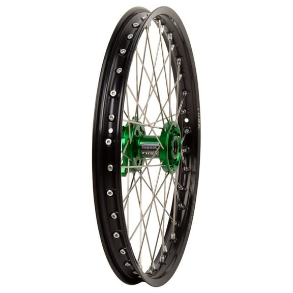 Tusk Impact Complete Wheel - Front 21 x 1.60 Black Rim/Silver Spoke/Green Hub For Kawasaki KX450SR 2022