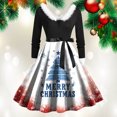 thumbnail image 2 of felwors Women's Christmas Snowflake Plaid Print Swing Dress - Faux Fur Collar & Belted Waist Long Sleeve Holiday Dress Blue, S, 2 of 6