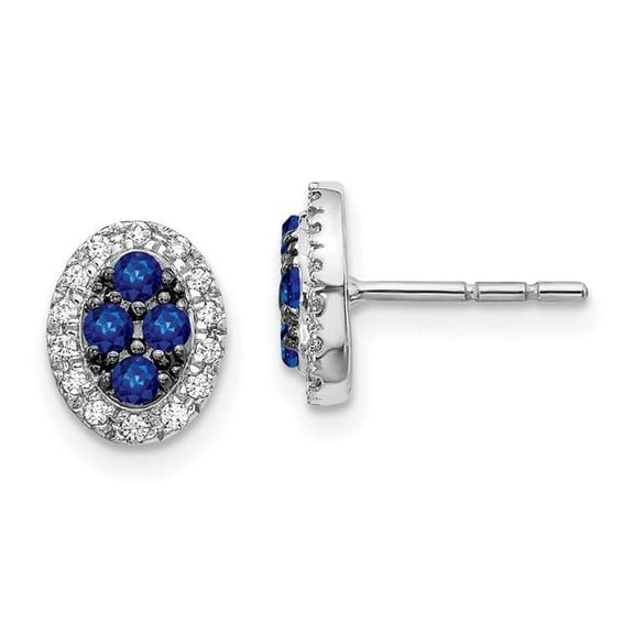 Primal Gold 14 Karat White Gold Diamond and Sapphire Oval Post Earrings