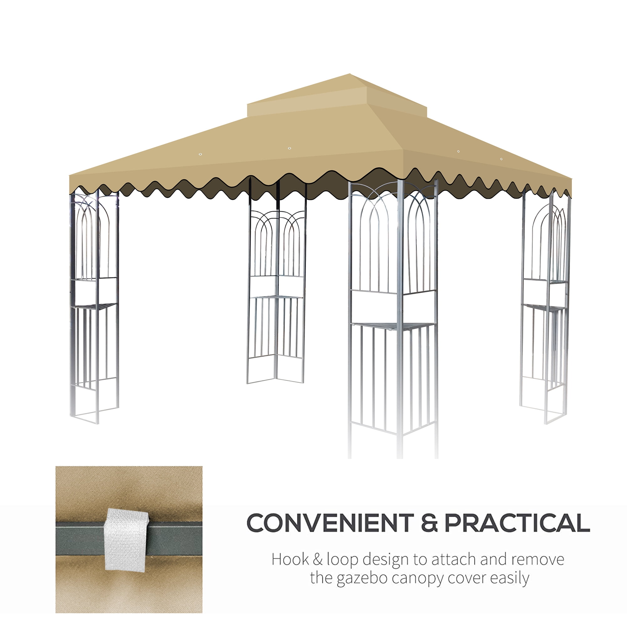 10x10 Ft Outdoor Patio Gazebo Replacement Canopy,Double Tiered Gazebo Tent Roof Top Cover for Outdoor Garden Patio Pavilion Sunshade,Tan