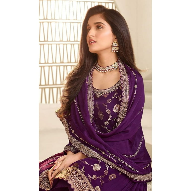 pakistani dress purple Satin Purple Designer Pakistani Suit