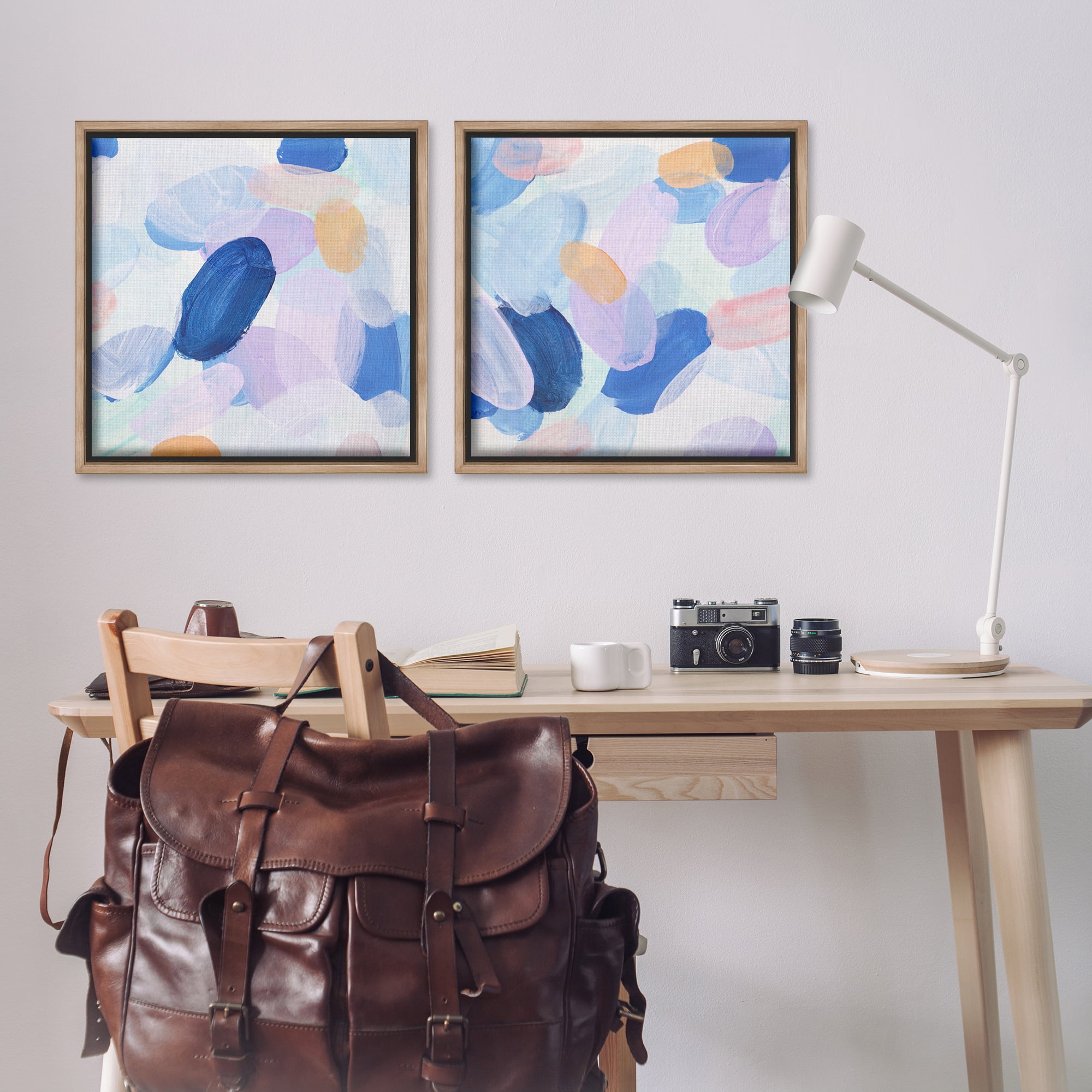 Stupell Industries Oval Lavender Blue Abstract Abstract Painting Brown Floater Framed Canvas Art Print Wall Art, 25 x 25, Set of 2