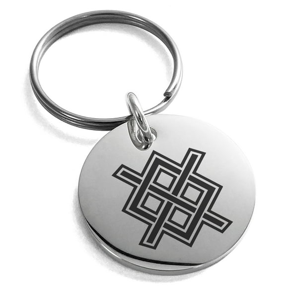Stainless Steel Gungnir Rune Viking Norse Engraved Small Medallion Circle Charm Keychain Keyring