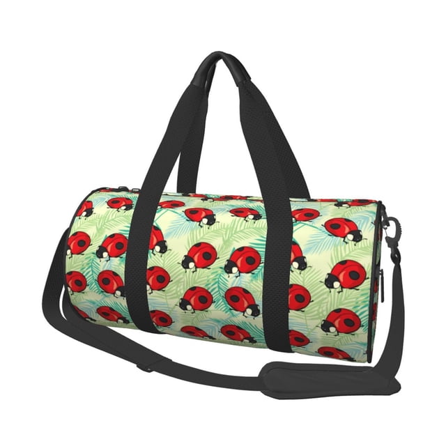 Fotbe Red Ladybugs And Leaf Bolsa Deportiva de Lona Plegable con Estampado, Bolsa de Gimnasio con Bolsillo Seco/Húmedo, Bolsa de Viaje Ultraligera de Gran Capacidad
