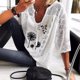 thumbnail image 5 of Blusa de siete mangas con escote en U y costuras con estampado de encaje europeo y americano de Loose desire, 5 of 5