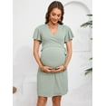 thumbnail image 2 of Yesfashion Maternity Dresses for Baby Shower Women's Knotted V Neck Knee Length Wrap Baby Shower Dress, 2 of 6
