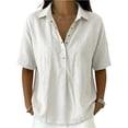 thumbnail image 2 of Women's Cotton Linen Polo Shirt, Casual Short Sleeve Summer Top, Button Down Blouse, 2 of 6