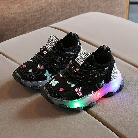 Gerichy Girls Sneakers Children Kid Baby Girls Butterfly Led Luminous Sport Run Sneakers Shoes Children's Sneakers Butterfly Print Light Shoes Daddy Shoes Lacing Breathable Soft Soles