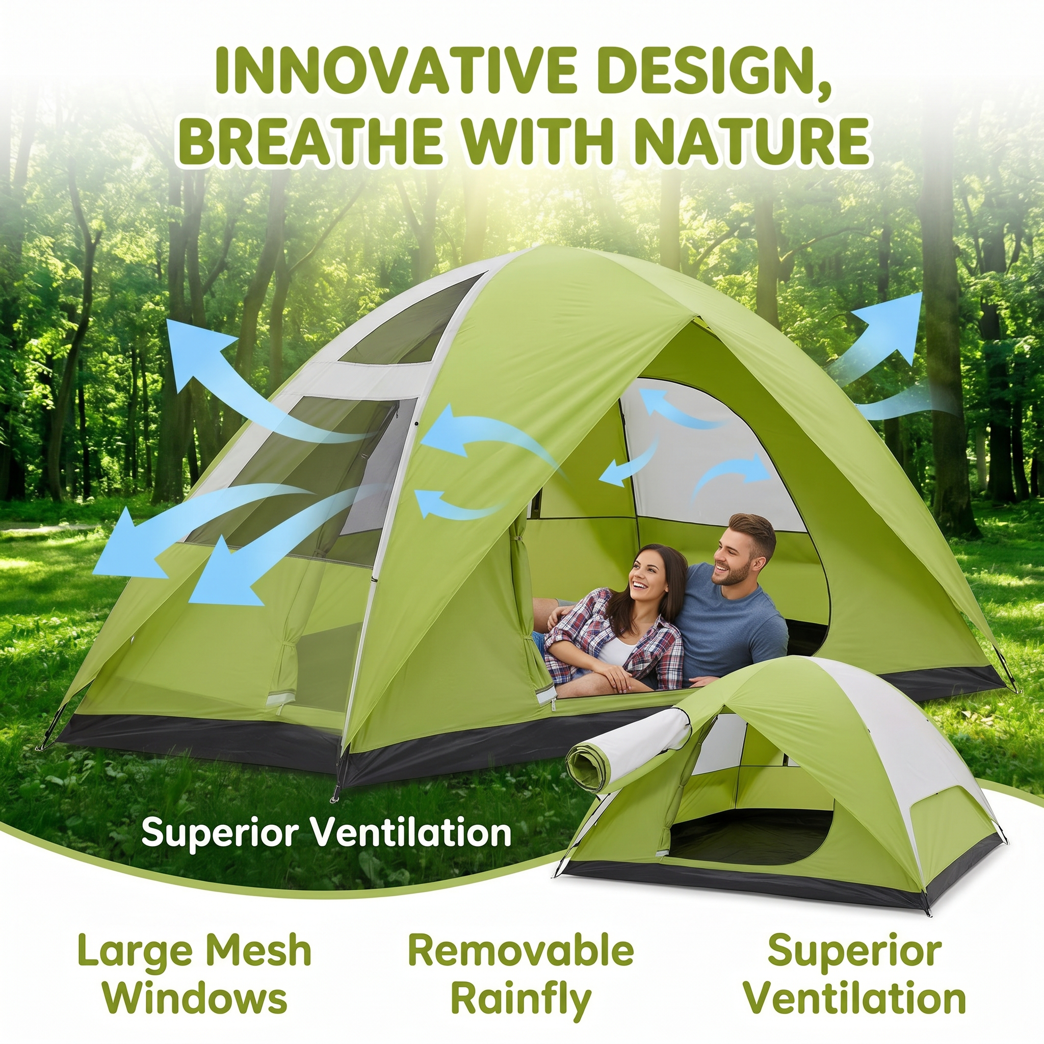 Carpa XL para exteriores, para 4 personas, Oxford resistente, fácil instalación para campamento y senderismo 7