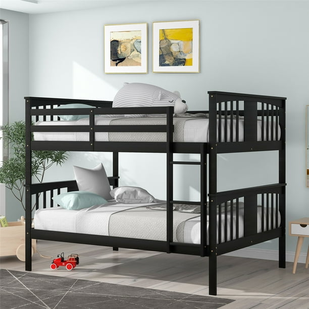 Full over Full Bunk Bed with Ladder and Safety Rail, Convertible to 2