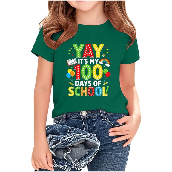 UQJfacai 100 Days of School Shirt Girls Kids Cute 100th Day of School T-Shirts Toddler Back to School Graphic Tees 2-14 Years