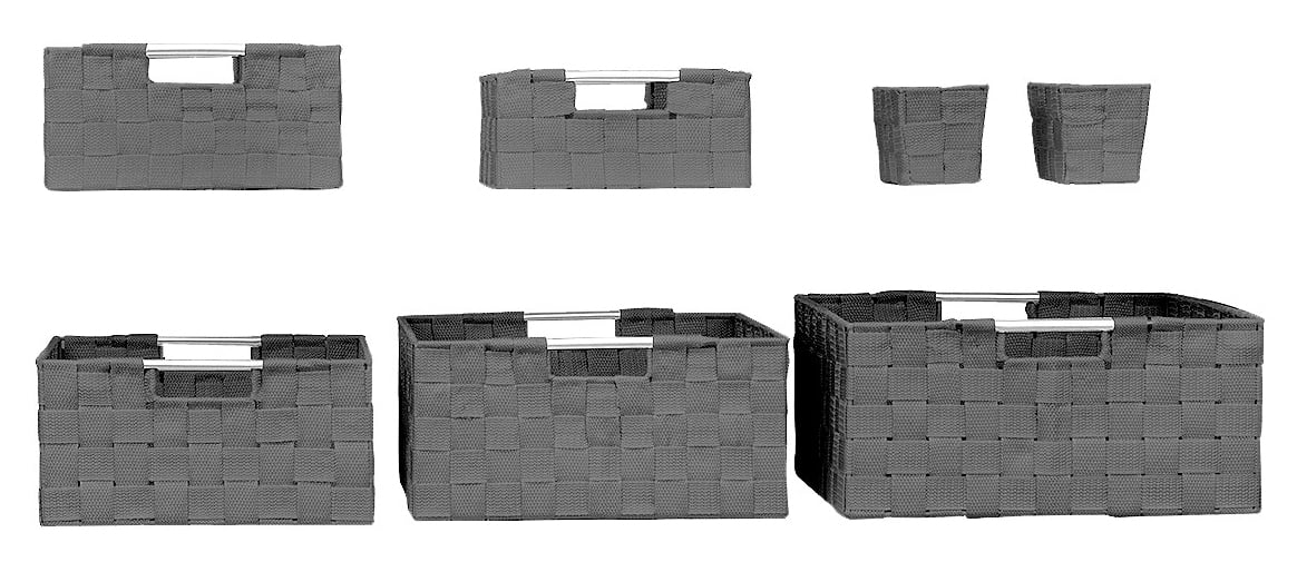 Sorbus Storage Box Woven Basket Bin Container Tote Cube Organizer Set Stackable Storage Basket Woven Strap Shelf Organizer Built-in Carry Handles (7 Piece - Grey)